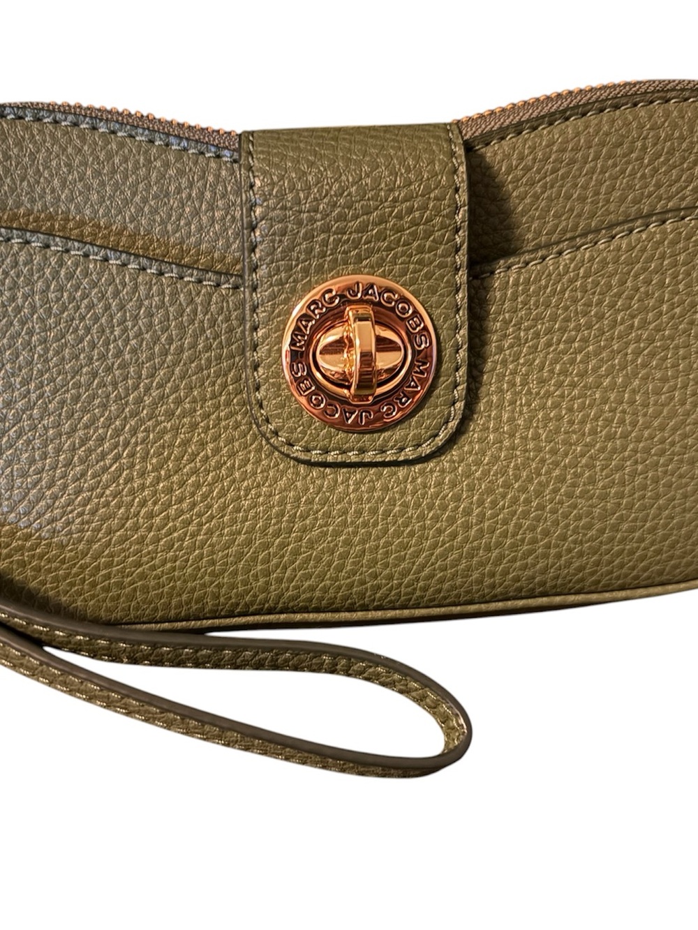 Marc Jacobs Olive Green Pebbled Leather Wristlet